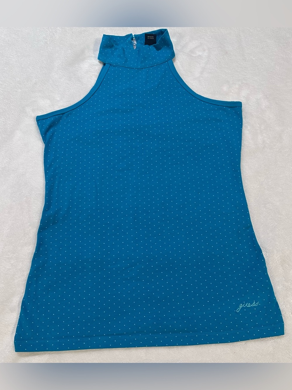 Guess Teal Blue Polka Dot Halter Tank